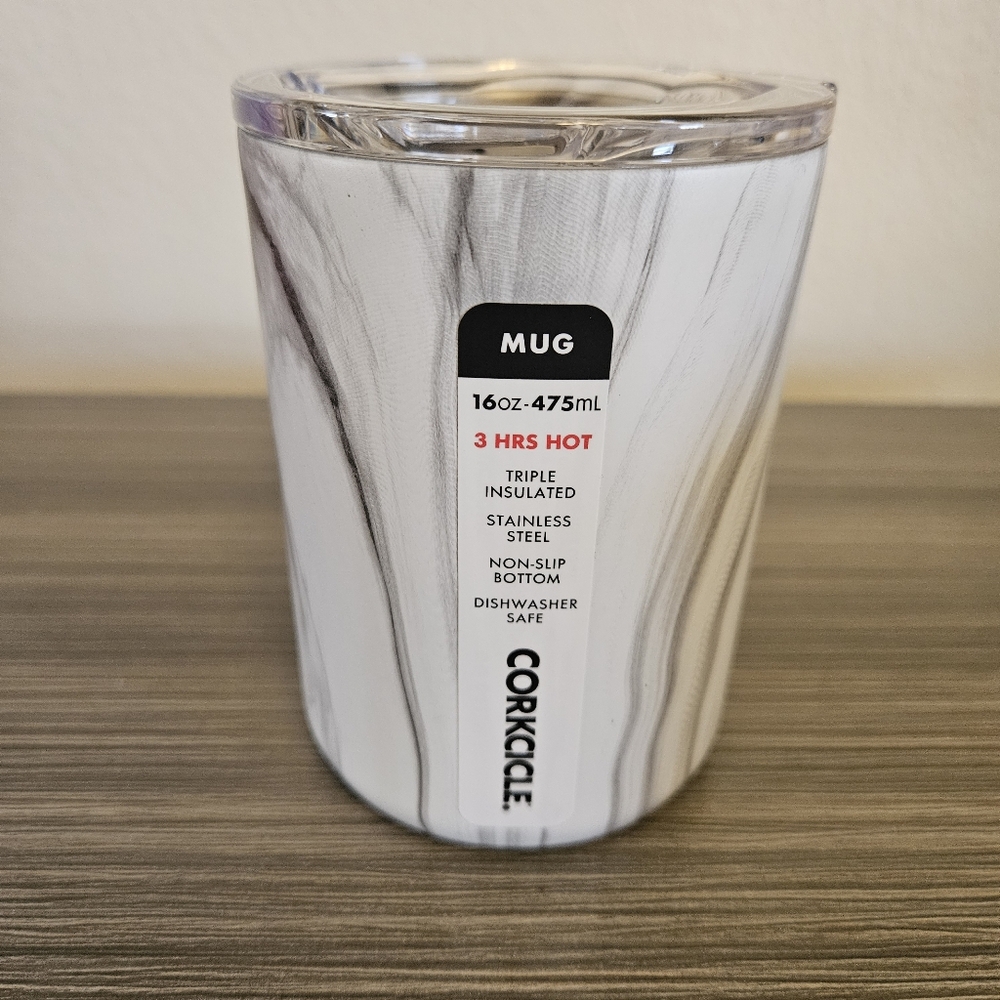 Corkcicle Mug Snowdrift White Marble 16oz Triple Insulated Mug NEW with tags - Picture 2 of 2